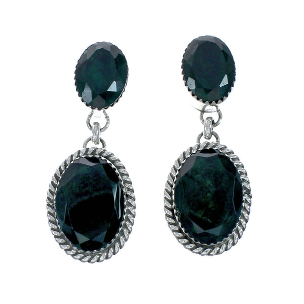 Native American Emerald Sterling Silver Post Dangle Earrings X10559