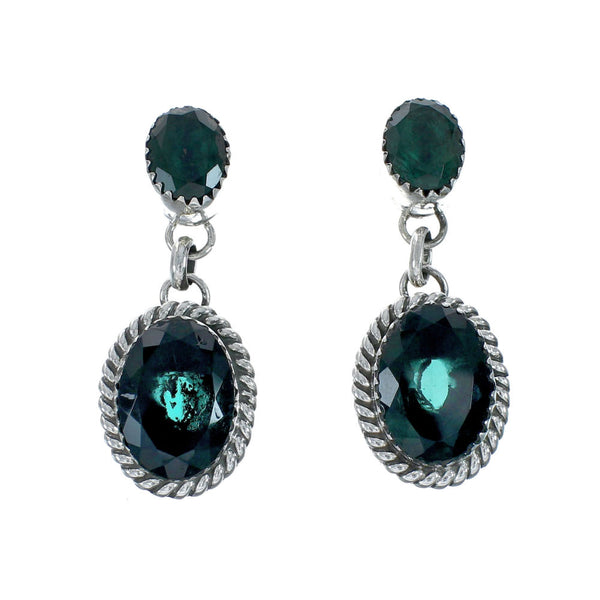 Native American Emerald Sterling Silver Post Dangle Earrings X10560