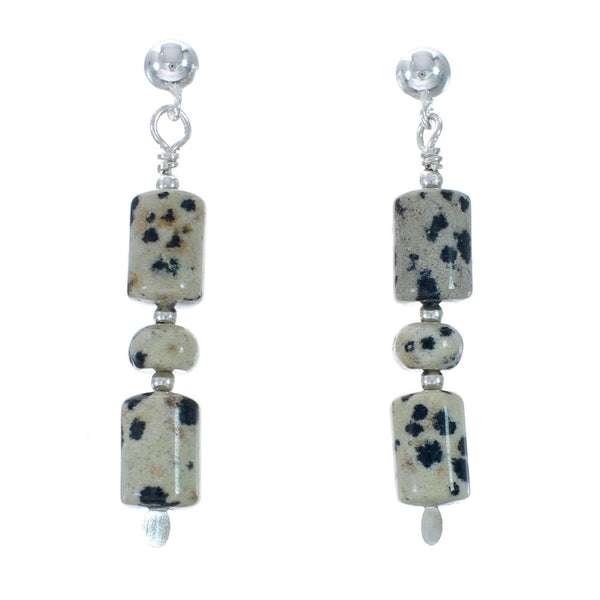 Native American Dalmatian Sterling Silver Bead Earrings X10554