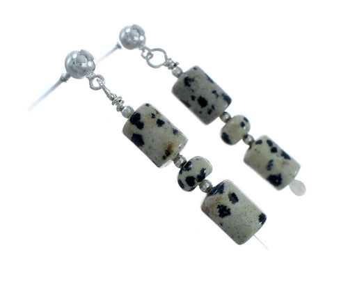 Native American Dalmatian Sterling Silver Bead Earrings X10554