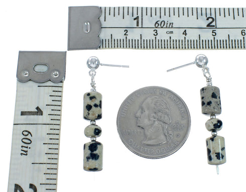 Native American Dalmatian Sterling Silver Bead Earrings X10554