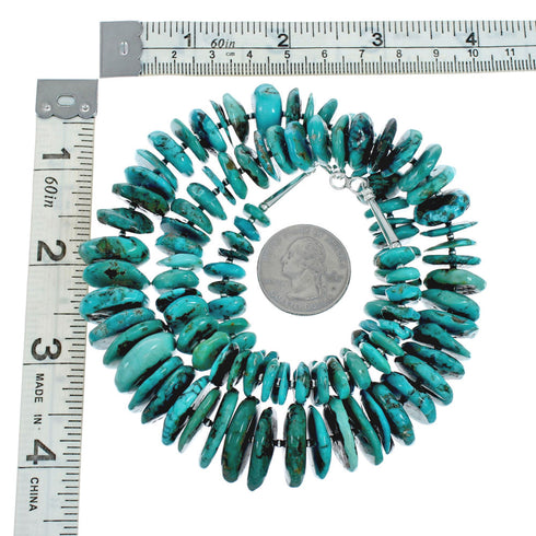 Authentic Navajo Turquoise Sterling Silver Bead Necklace X10632