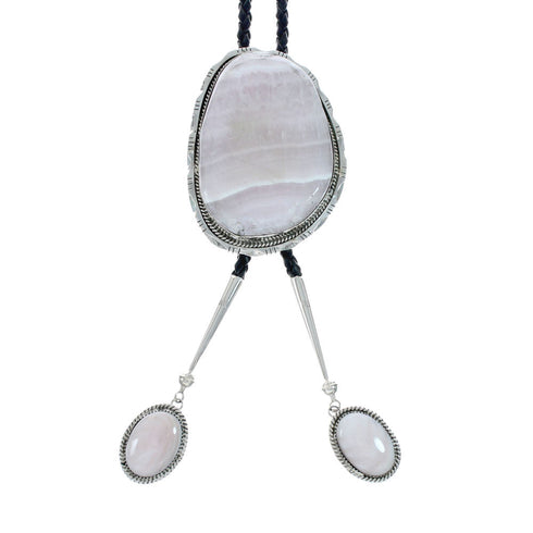 Navajo Genuine Sterling Silver And Pink Quartz Bolo Tie X10634
