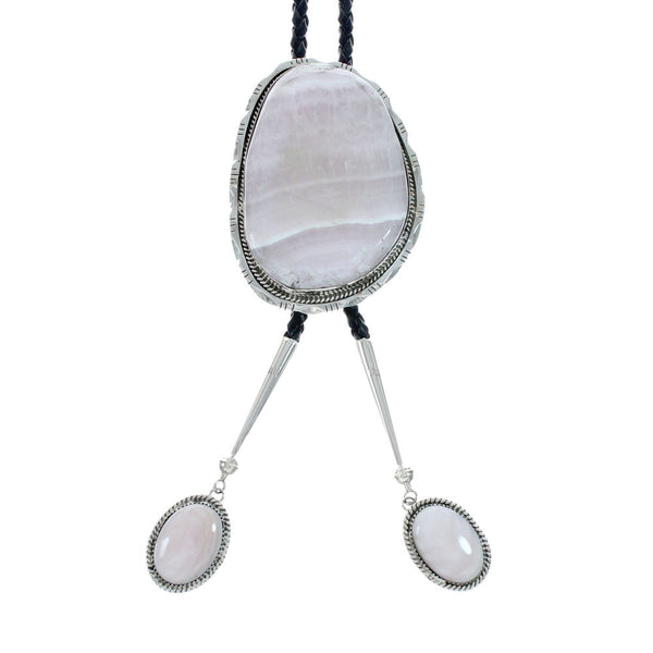 Navajo Genuine Sterling Silver And Pink Quartz Bolo Tie X10634