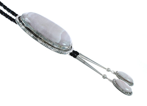 Navajo Genuine Sterling Silver And Pink Quartz Bolo Tie X10634