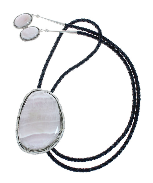 Navajo Genuine Sterling Silver And Pink Quartz Bolo Tie X10634