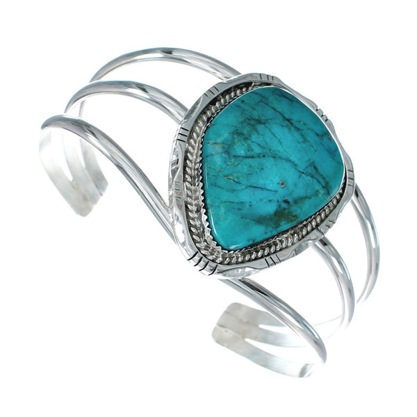 Authentic Navajo Kingman Turquoise Sterling Silver Cuff Bracelet X10714