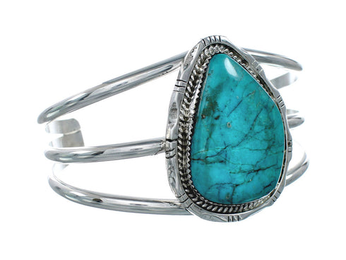 Authentic Navajo Kingman Turquoise Sterling Silver Cuff Bracelet X10714