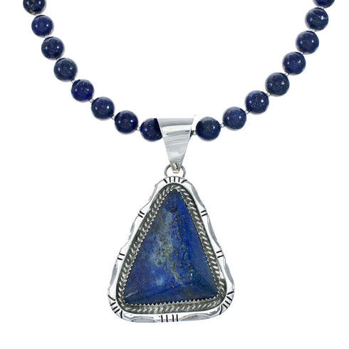 Sterling Silver And Lapis Navajo Bead Pendant Necklace Set X10687