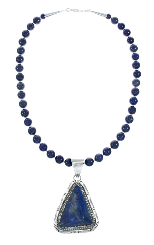 Sterling Silver And Lapis Navajo Bead Pendant Necklace Set X10687