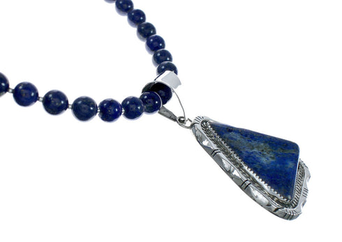 Sterling Silver And Lapis Navajo Bead Pendant Necklace Set X10687