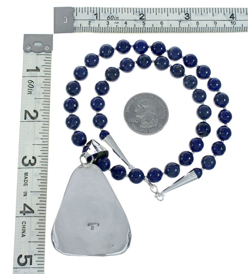 Sterling Silver And Lapis Navajo Bead Pendant Necklace Set X10687