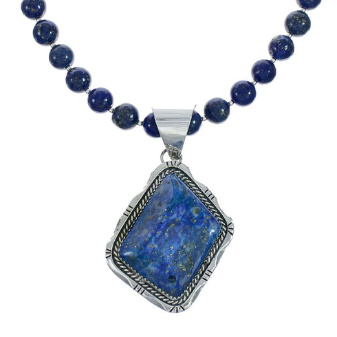 Native American Navajo Sterling Silver And Lapis Bead Pendant Necklace Set X10690