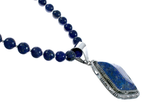 Native American Navajo Sterling Silver And Lapis Bead Pendant Necklace Set X10690