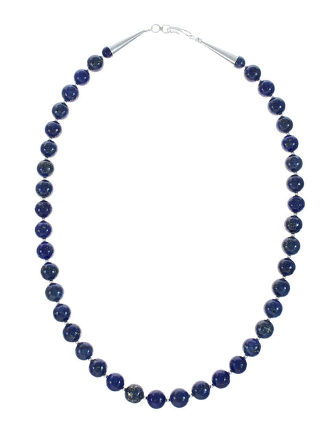 Native American Navajo Sterling Silver And Lapis Bead Pendant Necklace Set X10690