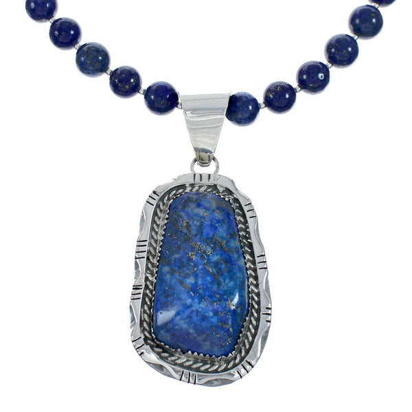 Navajo Lapis Sterling Silver And Bead Pendant Necklace Set X10693
