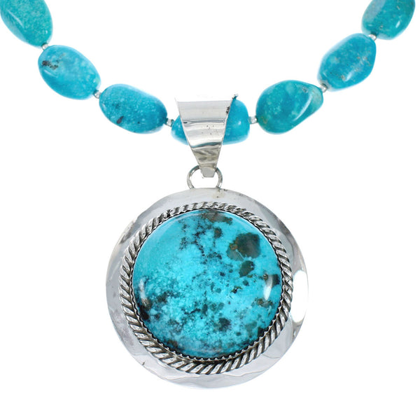 Navajo Turquoise Sterling Silver Pendant Bead Necklace X10695