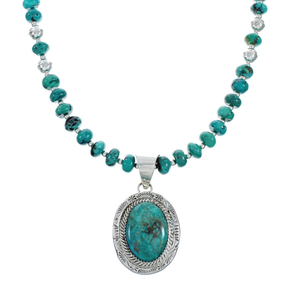 Native American Navajo Turquoise Sterling Silver Pendant Bead Necklace X10697