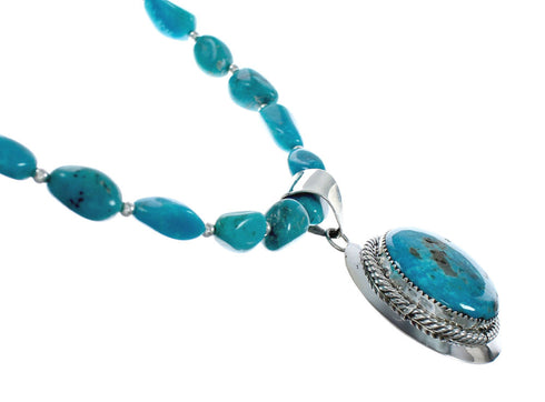 Genuine Turquoise Sterling Silver Navajo Pendant Bead Necklace X10727