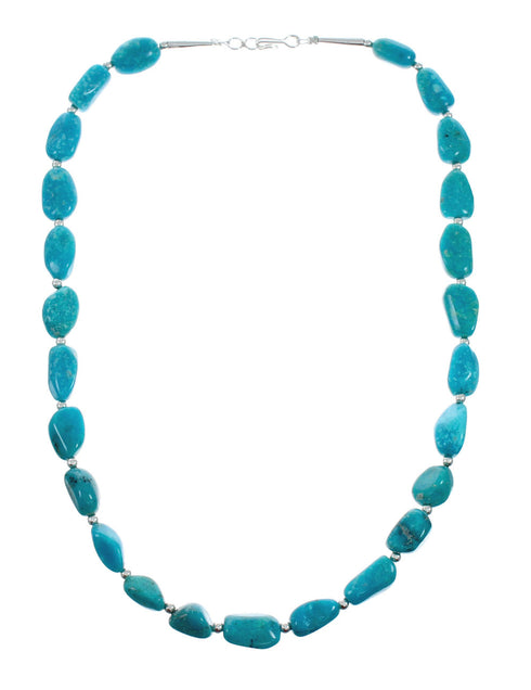 Genuine Turquoise Sterling Silver Navajo Pendant Bead Necklace X10727