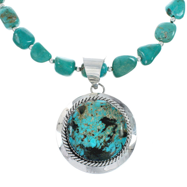Navajo Turquoise Sterling Silver Pendant Bead Necklace X10730