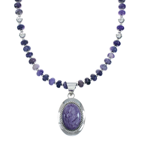 Purple Charoite Navajo Sterling Silver Bead Necklace X10732