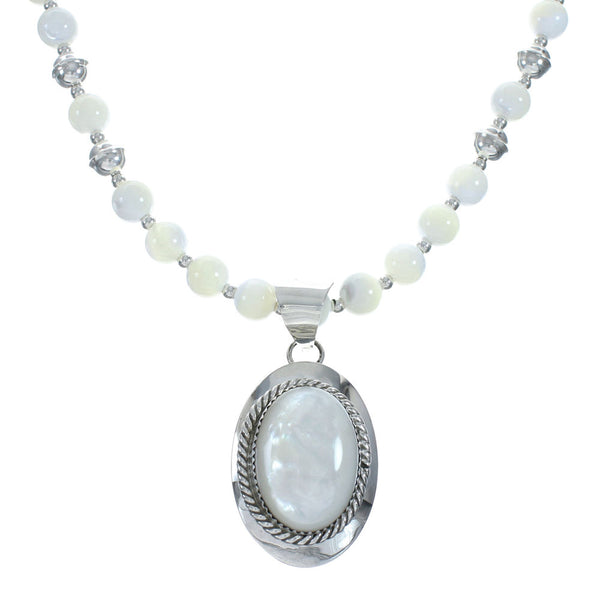 White Shell and Sterling Silver Navajo Bead Necklace X10734