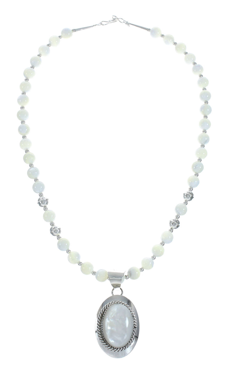 White Shell and Sterling Silver Navajo Bead Necklace X10734