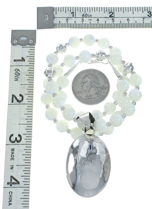 White Shell and Sterling Silver Navajo Bead Necklace X10734