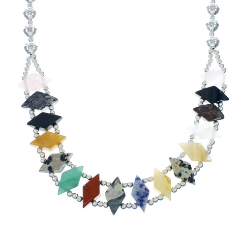 Multicolor Genuine Sterling Silver 2-Strand Treasure Bead Necklace X10788