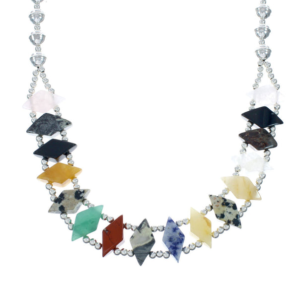 Multicolor Genuine Sterling Silver 2-Strand Treasure Bead Necklace X10788