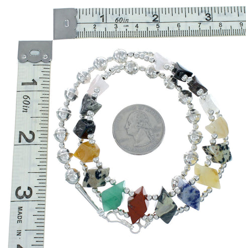 Multicolor Genuine Sterling Silver 2-Strand Treasure Bead Necklace X10788