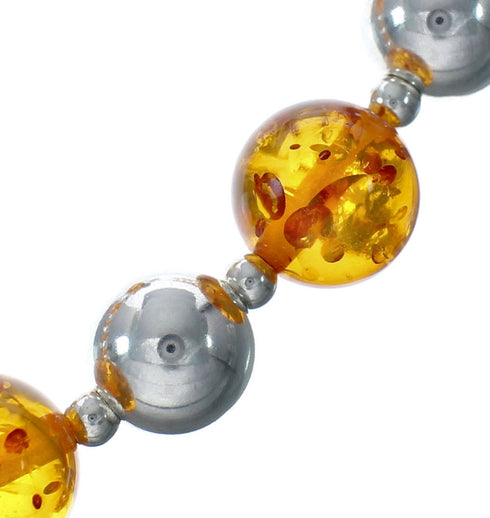 Native American Amber Sterling Silver Bead Necklace Set X10789