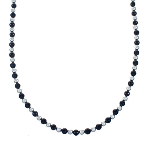 Onyx Sterling Silver Native American Bead Necklace X10791