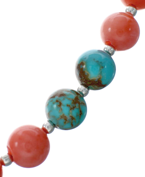 Native American Navajo Multicolor Sterling Silver Bead Necklace X10794