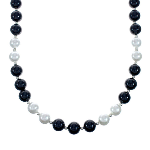 Onyx And Mother of Pearl Navajo Sterling Silver Bead Necklace X10798