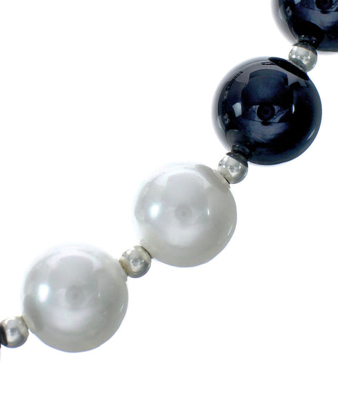 Onyx And Mother of Pearl Navajo Sterling Silver Bead Necklace X10798