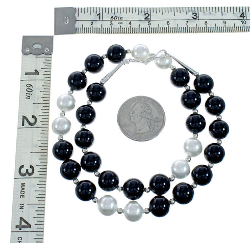 Onyx And Mother of Pearl Navajo Sterling Silver Bead Necklace X10798