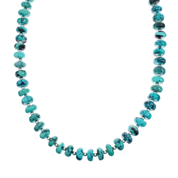 Navajo Genuine Sterling Silver And Turquoise Bead Necklace X10801