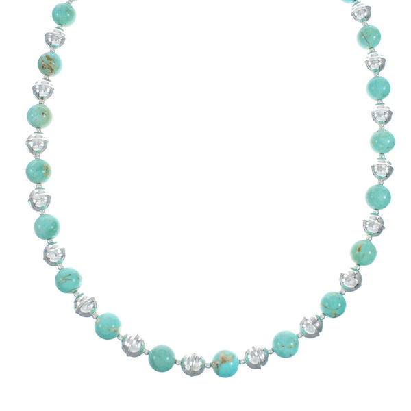 Navajo Genuine Sterling Silver And Turquoise Bead Necklace X10802