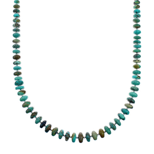 Native American Sterling Silver And Turquoise Navajo Bead Necklace X10808