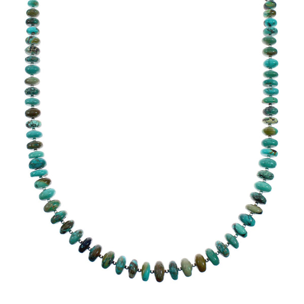 Native American Sterling Silver And Turquoise Navajo Bead Necklace X10808