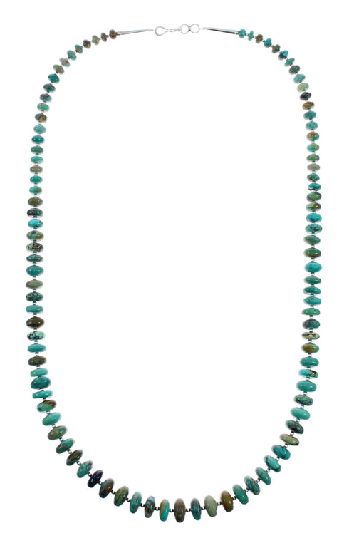 Native American Sterling Silver And Turquoise Navajo Bead Necklace X10808