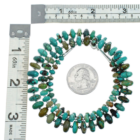 Native American Sterling Silver And Turquoise Navajo Bead Necklace X10808