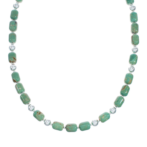Native American Sterling Silver And Turquoise Navajo Bead Necklace X10809