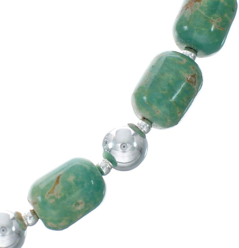 Native American Sterling Silver And Turquoise Navajo Bead Necklace X10809