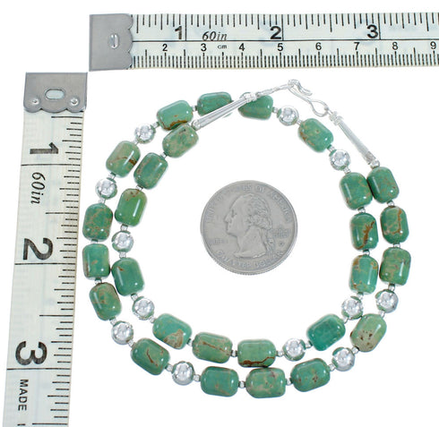 Native American Sterling Silver And Turquoise Navajo Bead Necklace X10809