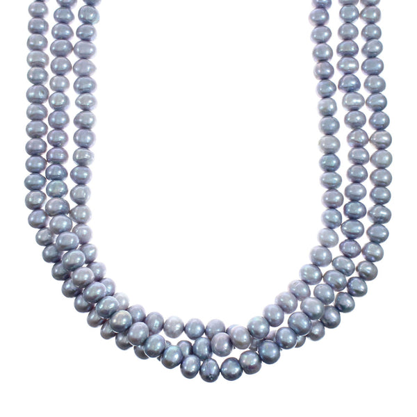 Freshwater Gray Pearl Sterling Silver Native American Bead Necklace X10834