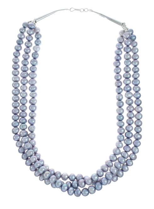 Freshwater Gray Pearl Sterling Silver Native American Bead Necklace X10834
