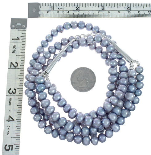 Freshwater Gray Pearl Sterling Silver Native American Bead Necklace X10834